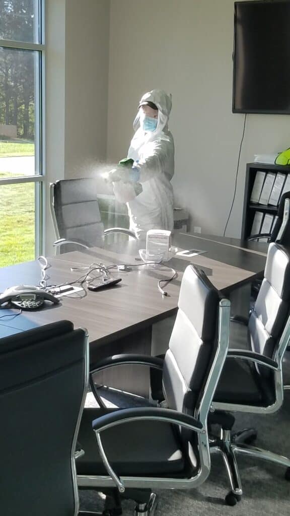 disinfecting spraying office