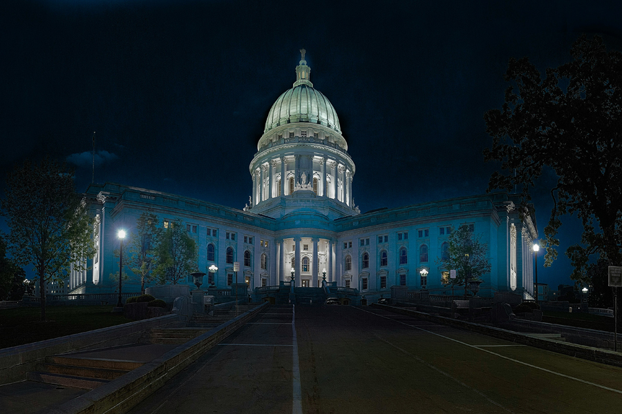 Night view of a typical city government office