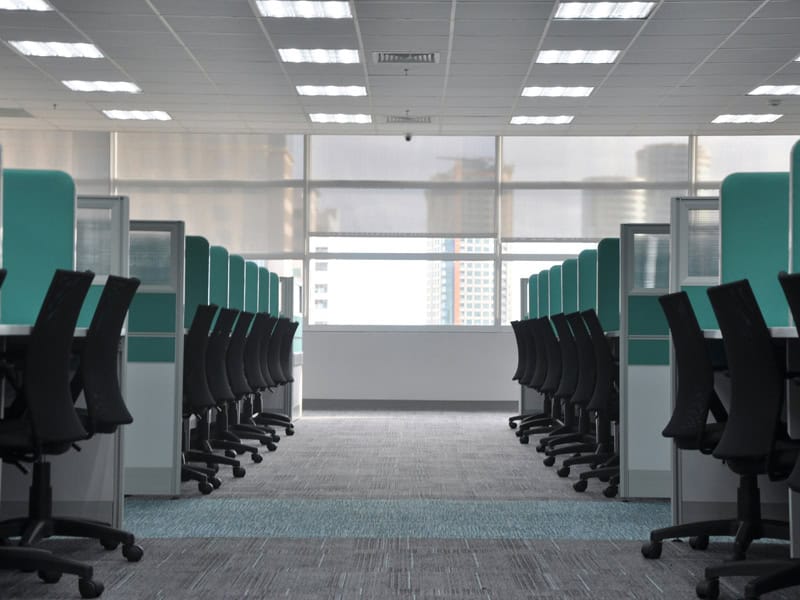 A carpeted office that needs regular professional carpet cleaning.