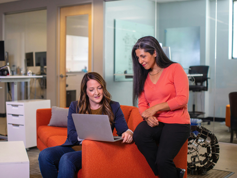 Employees focused on core business activities.