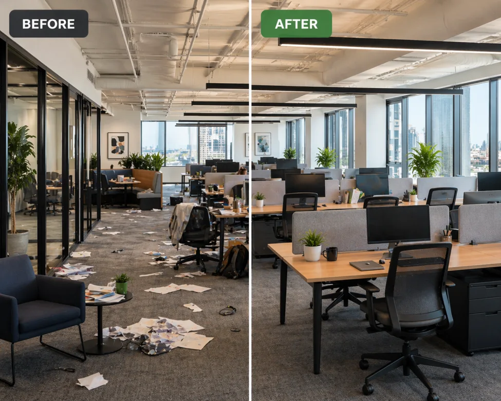 Before and after professional office cleaning service in Charlotte NC